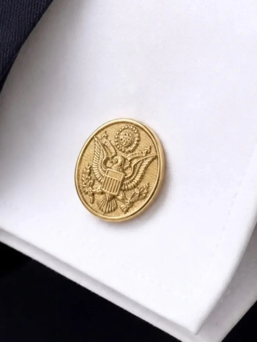 Vintage American Eagle Great Seal Gold Tone Cufflinks Oval Patriotic Formal Shir